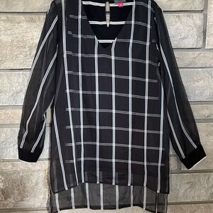 Vince Camuto Black and White Plaid Sheer Blouse